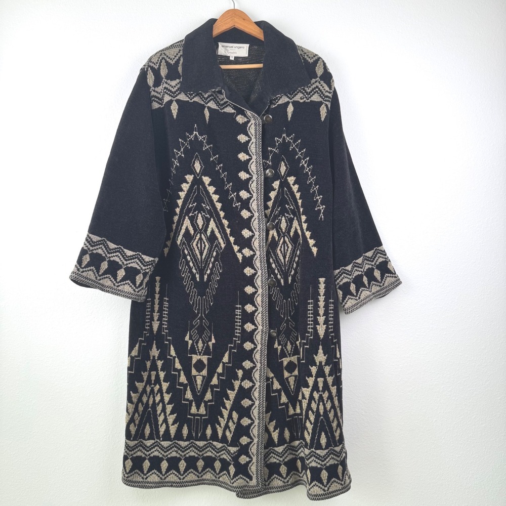 Emanuel Ungaro Knit Coat Women 10 Black Excellent Western Luxury Designer Italy